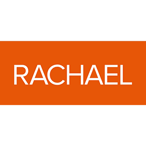 A logo with the word rachel on it.